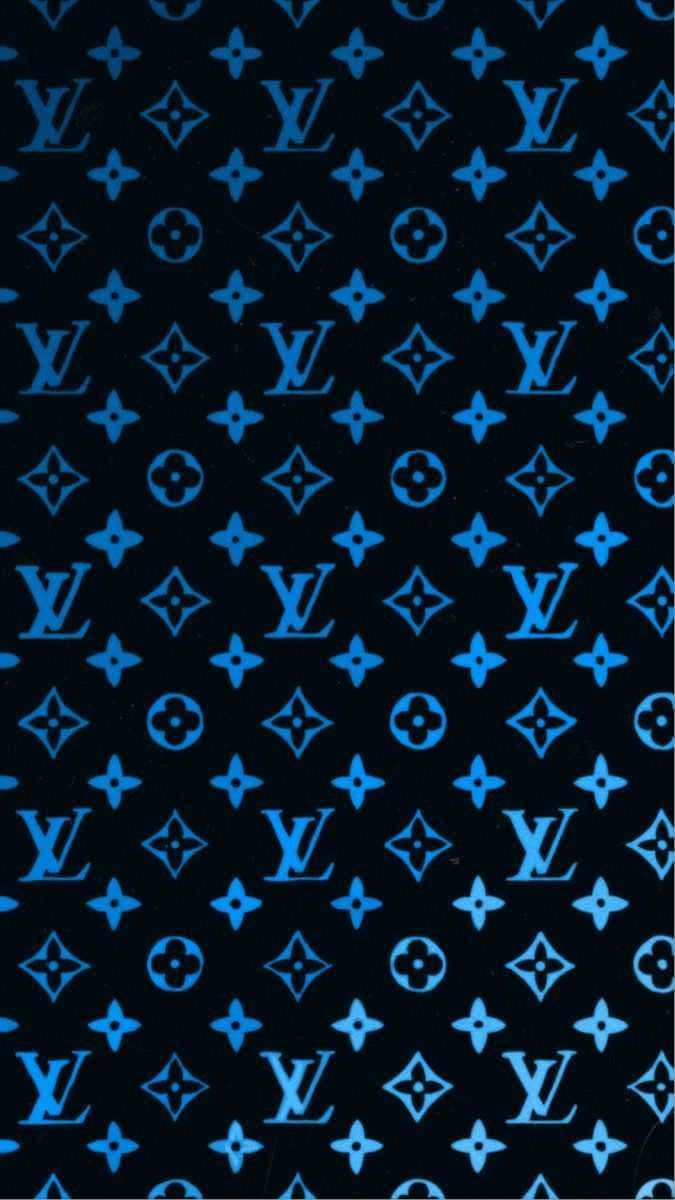 黑色背景上的藍色 Louis Vuitton 字母組合圖案。