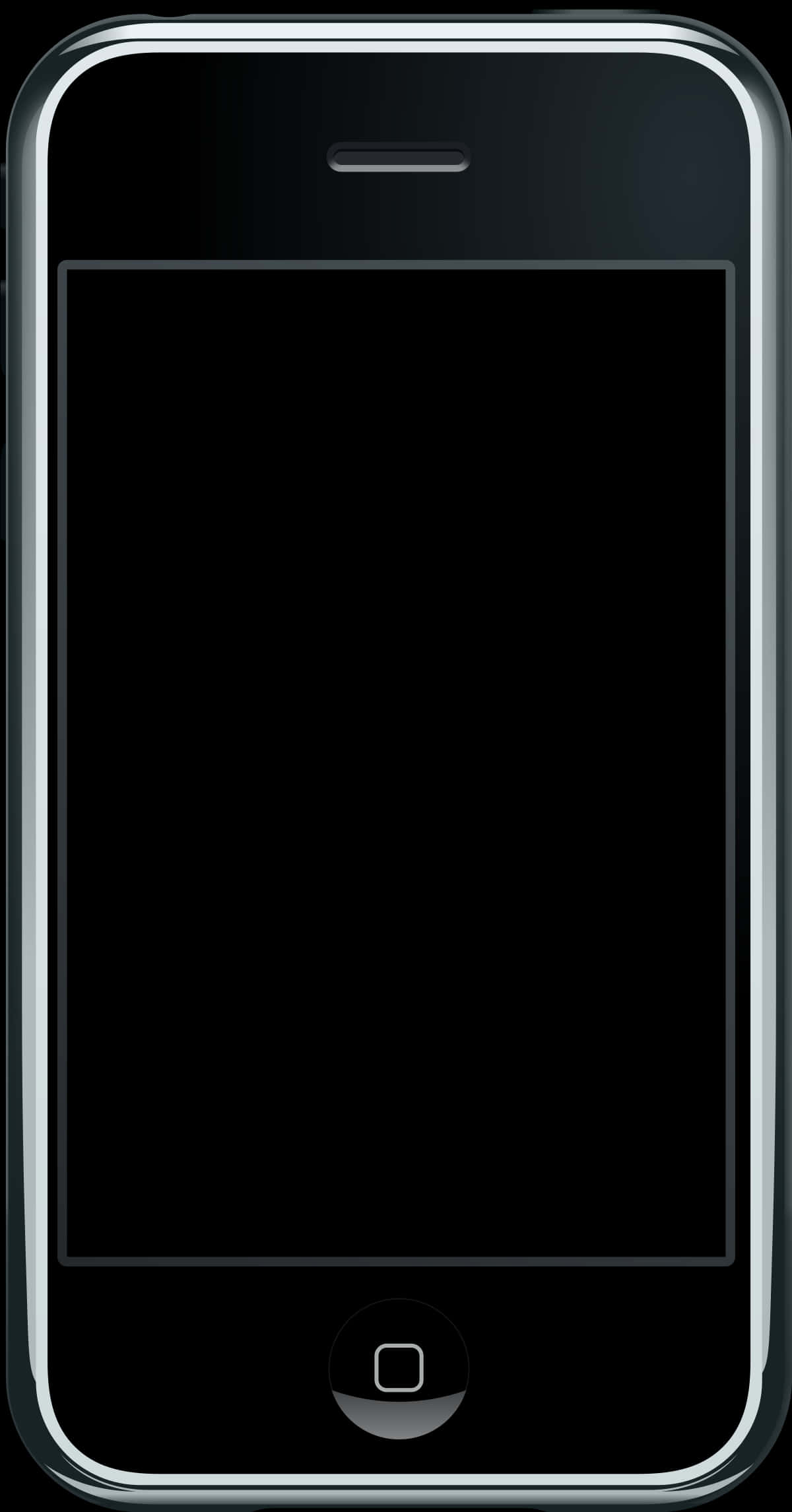 以最新Apple手機保持連接 壁紙 — 一部時尚的黑色iPhone，帶有銀色邊框和主頁按鈕，屏幕關閉，在透明背景上孤立。