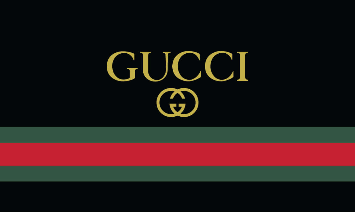黑色背景上帶有紅綠條紋的 Gucci 標誌