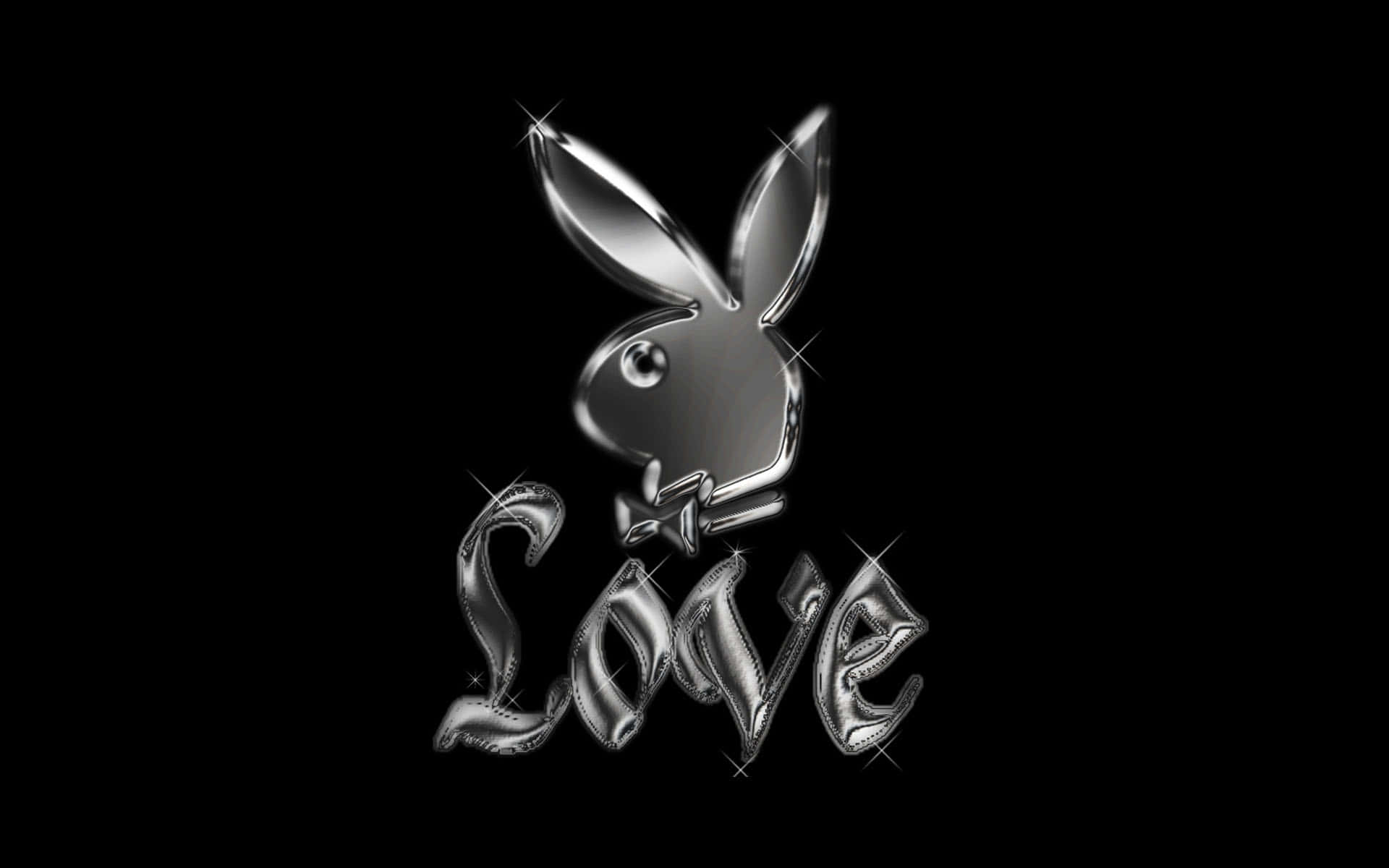 鉻色Playboy兔仔同Love字樣，黑色背景上閃爍