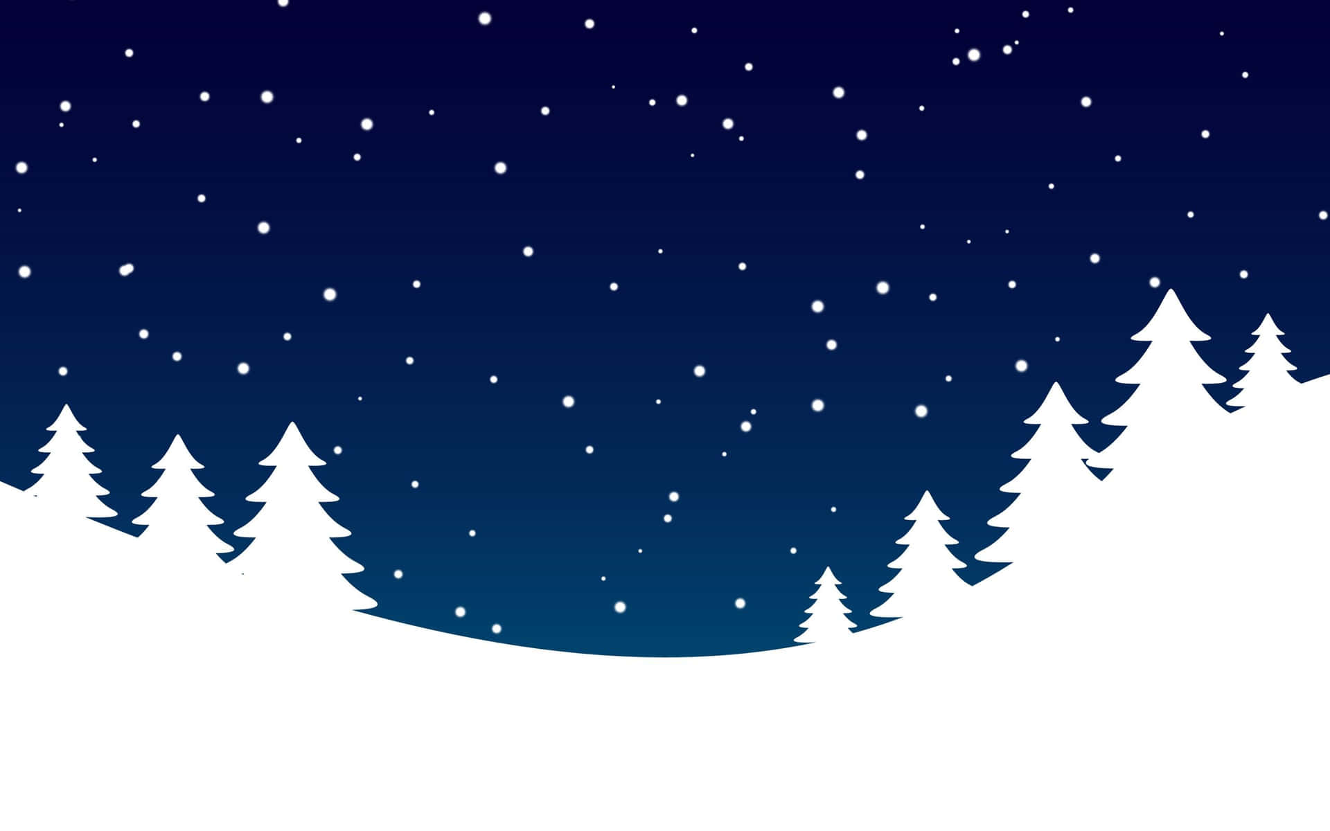 冬季夜景，松樹和飄雪，星空燦爛。