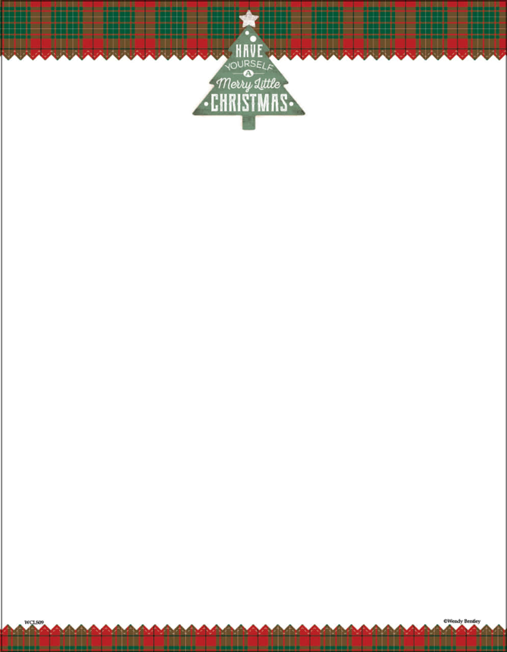 節日信紙，帶有格紋邊框和聖誕樹標誌。