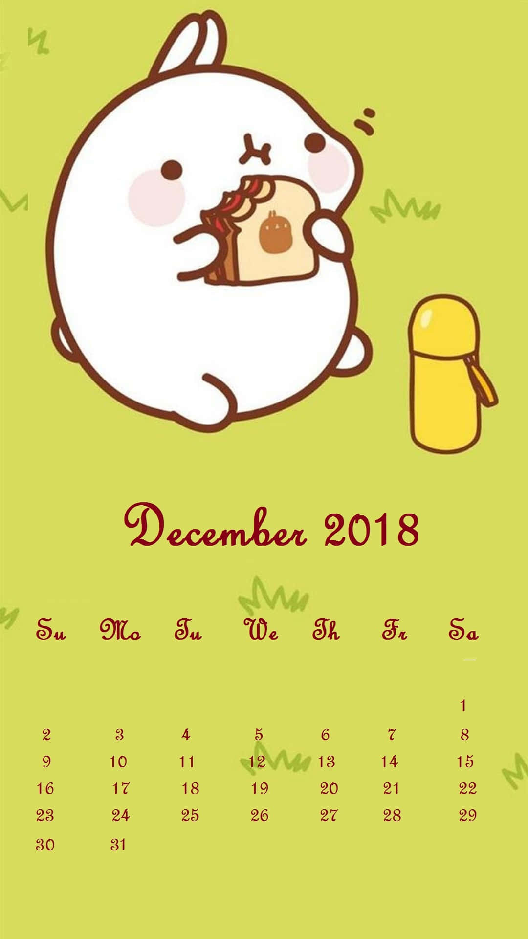 一隻卡通兔在黃色保溫瓶旁邊吃著放有橡果的多士。