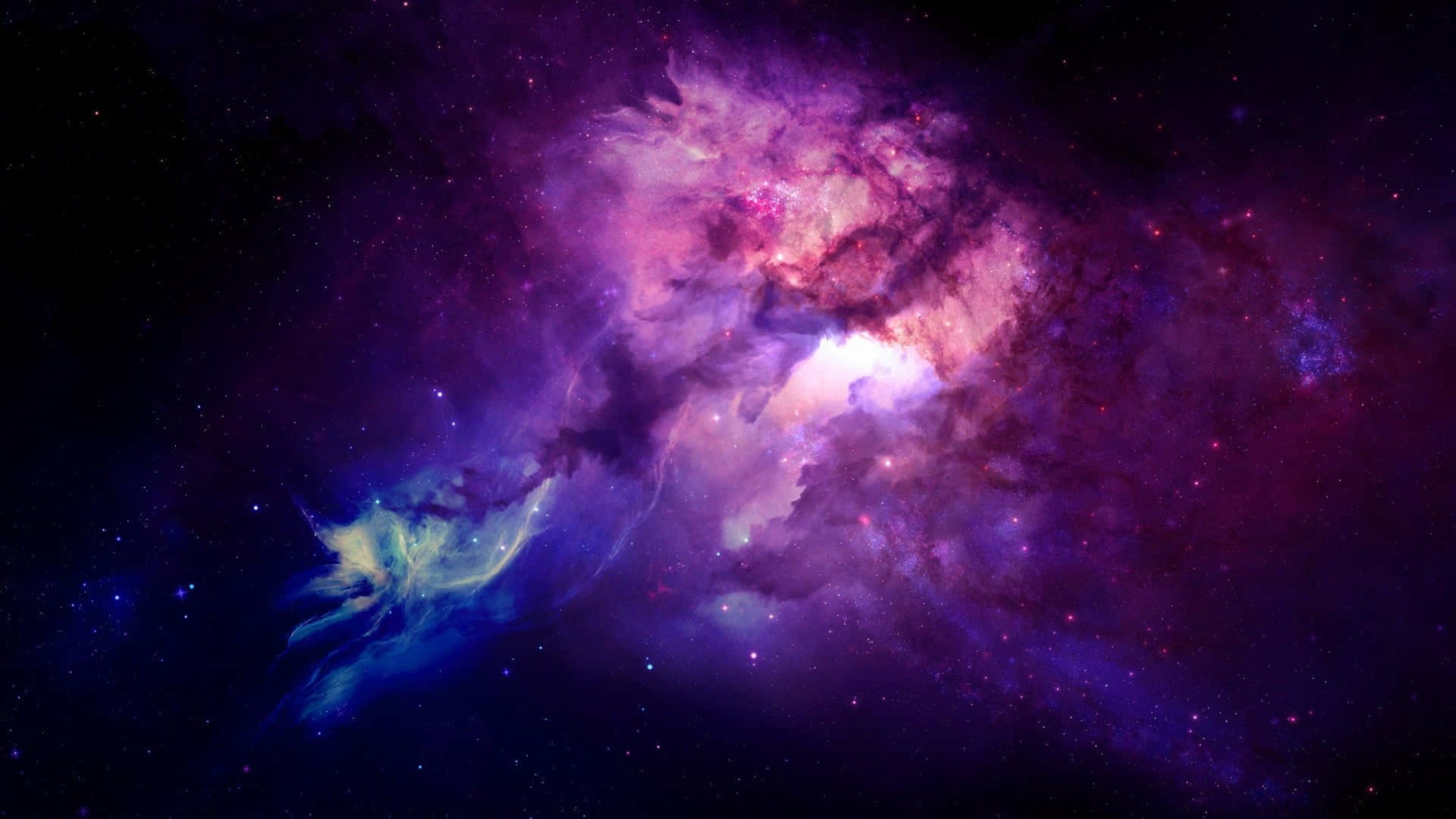 在深空中閃耀的充滿活力的紫色、藍色和粉紅色星雲。