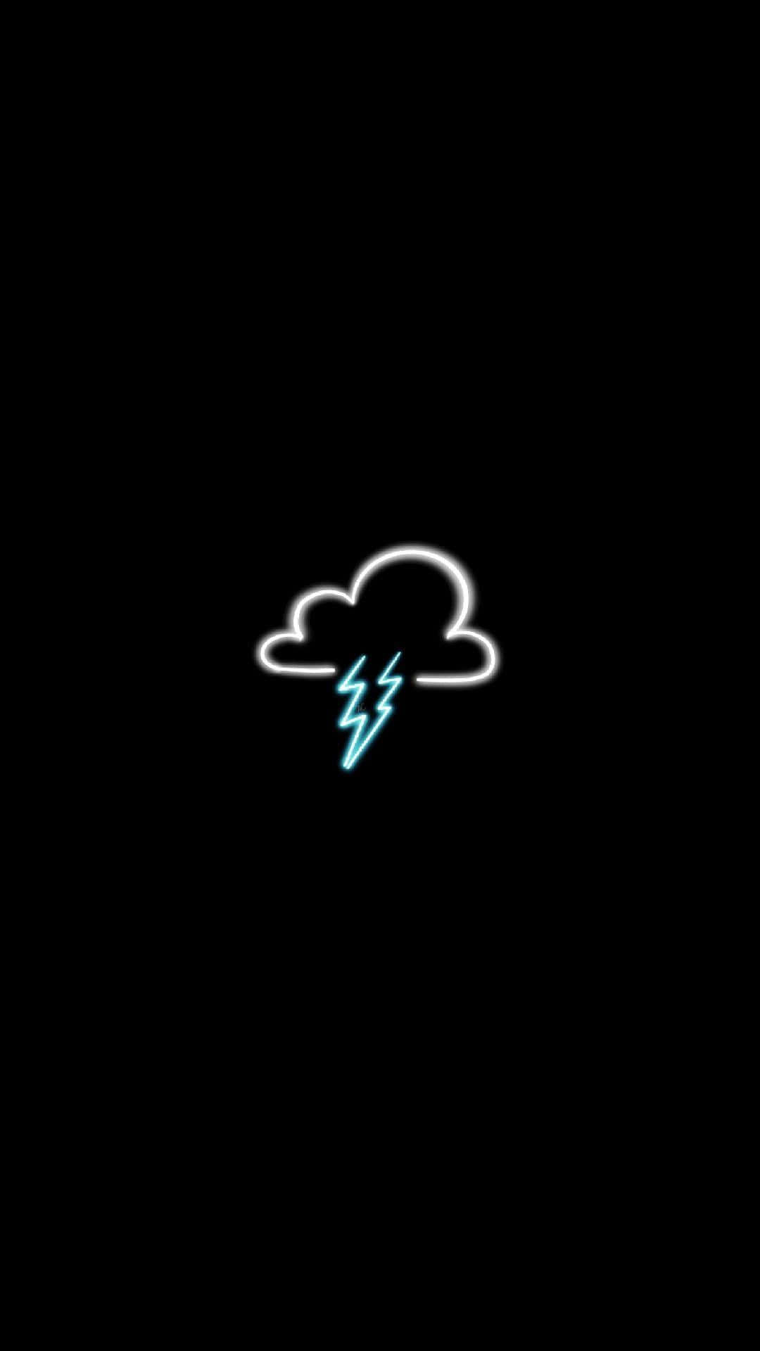 黑暗中發光的霓虹雲朵與閃電。
