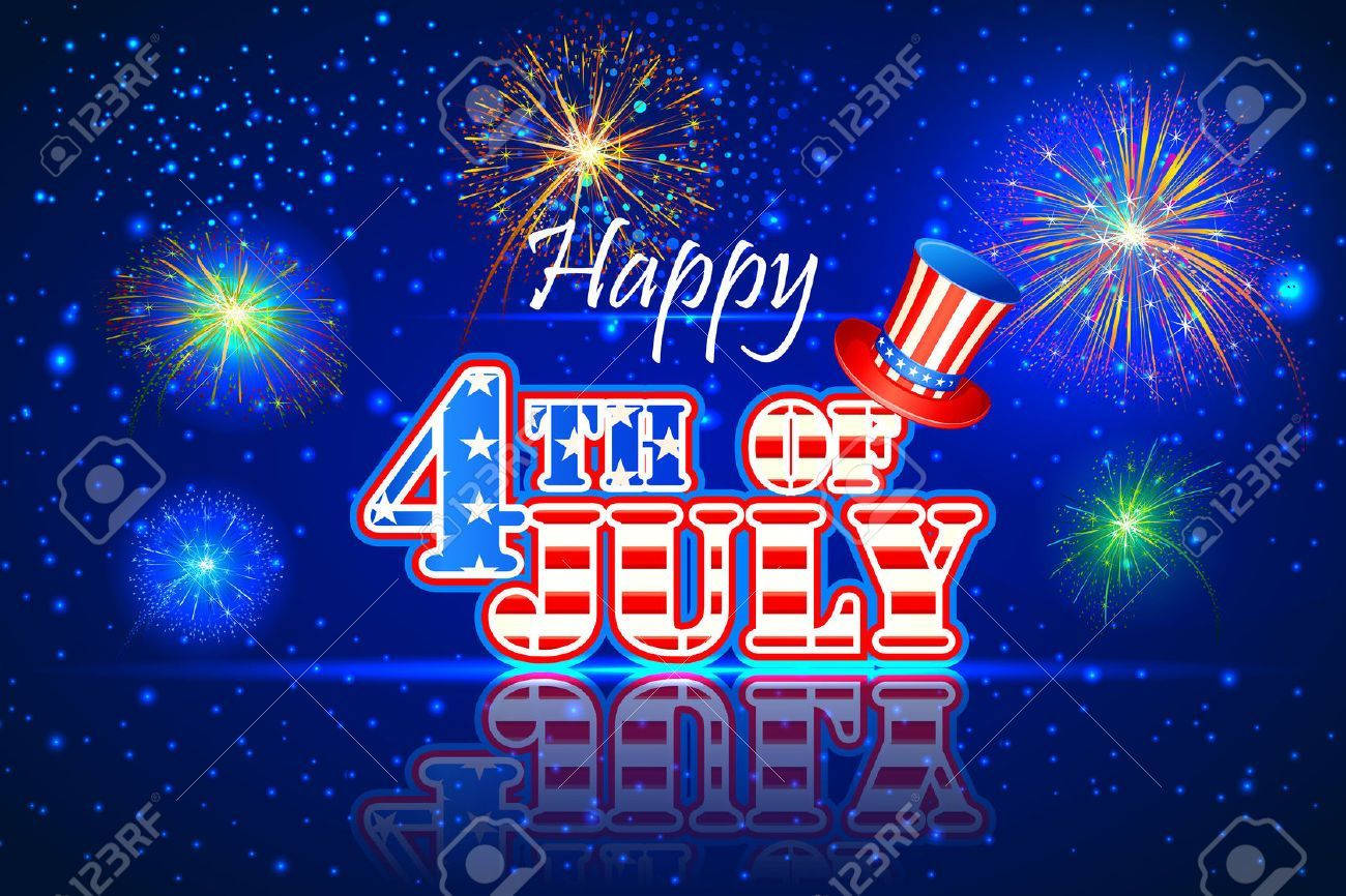 Happy 4th of July 煙火圖案，帶有星星和愛國色彩。
