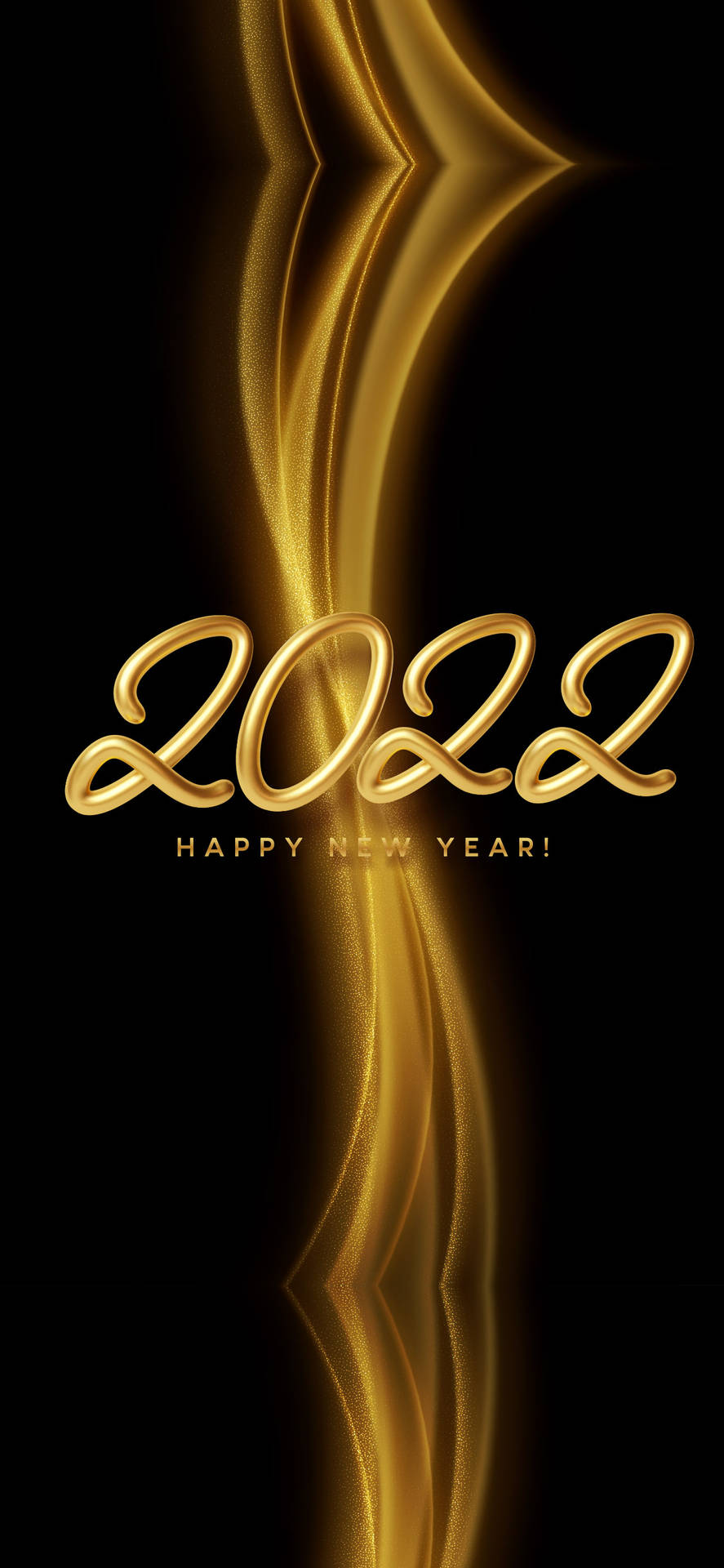 黑色背景上帶有流動絲帶的金色2022 Happy New Year文字