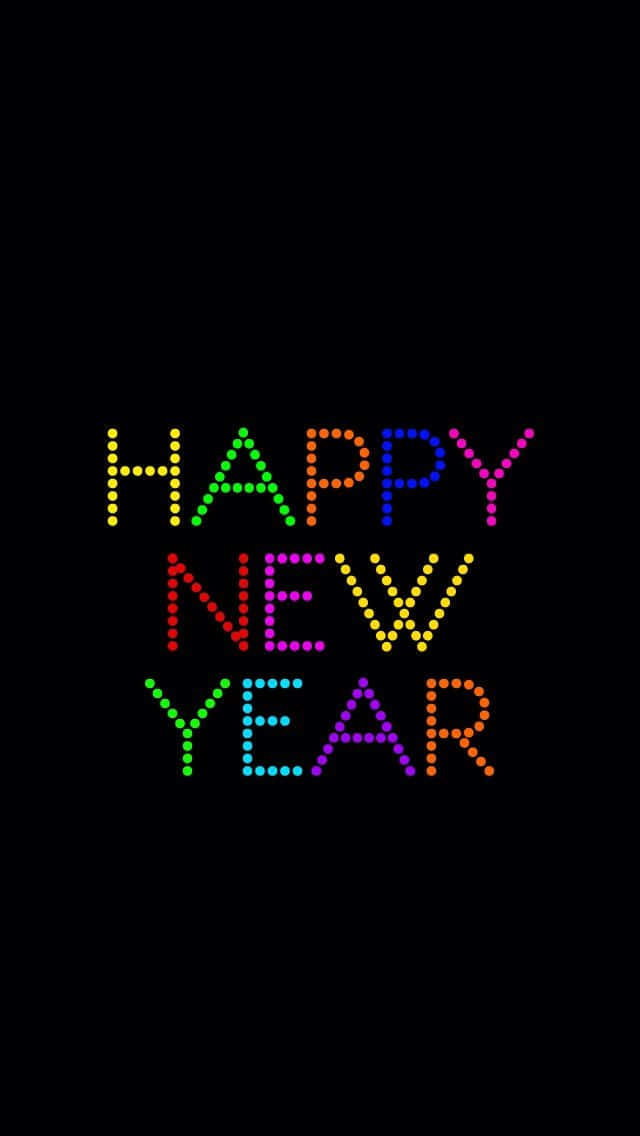 黑色背景上色彩繽紛的點陣風格Happy New Year訊息