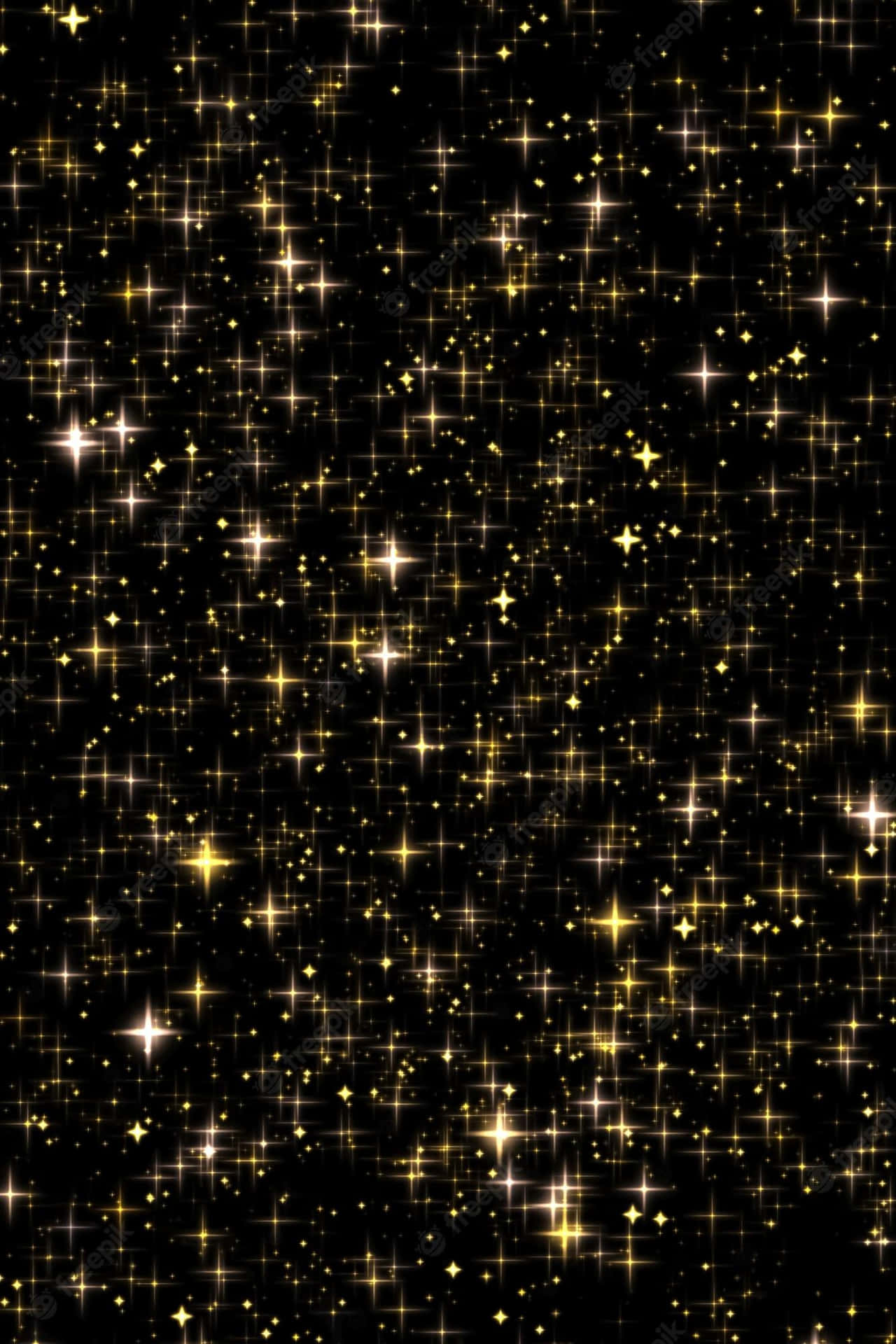 金色星星在黑色夜空中閃爍。