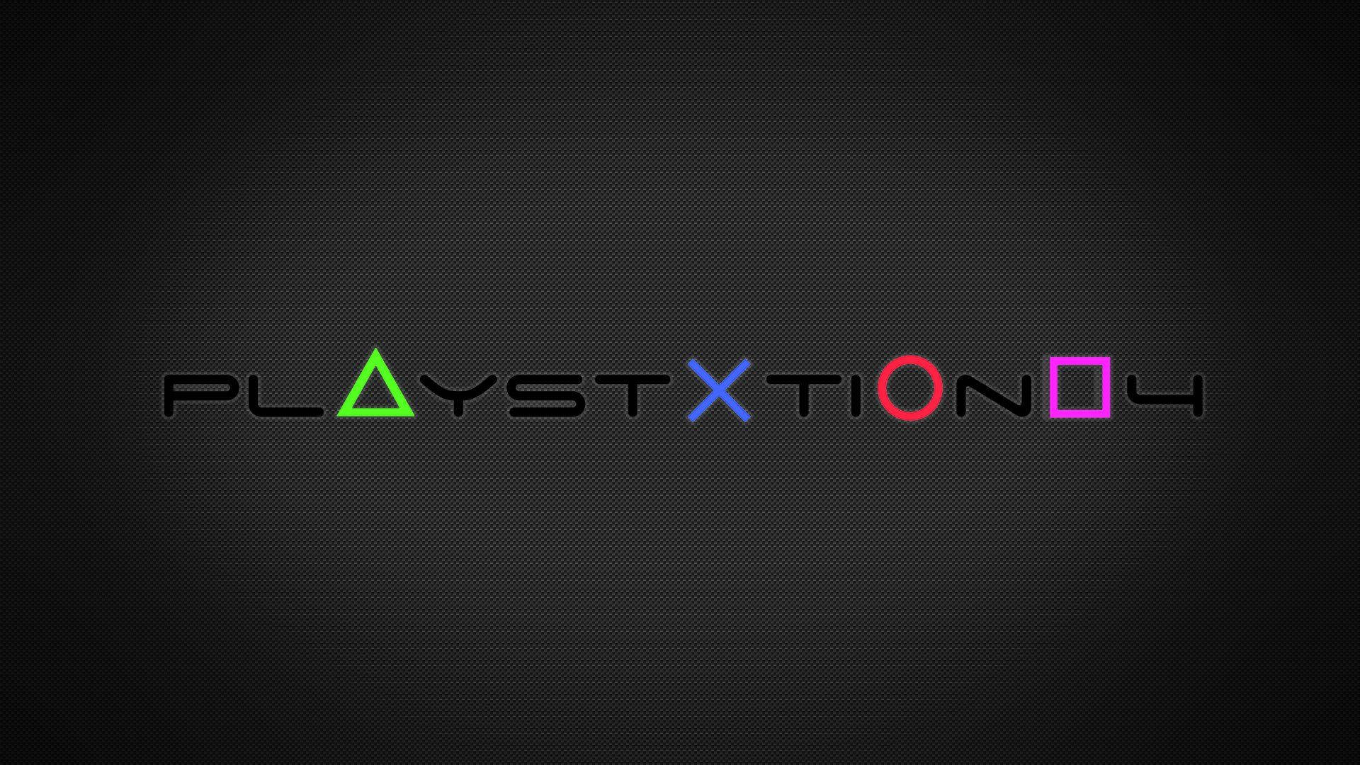 PlayStation 4 標誌，帶有彩色符號，背景為深色紋理。