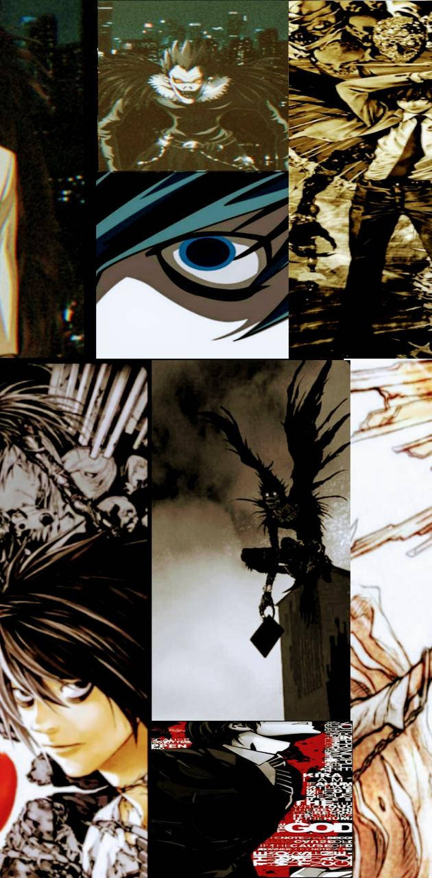 帶有強烈角色和藍色眼睛的黑暗動漫拼貼畫。