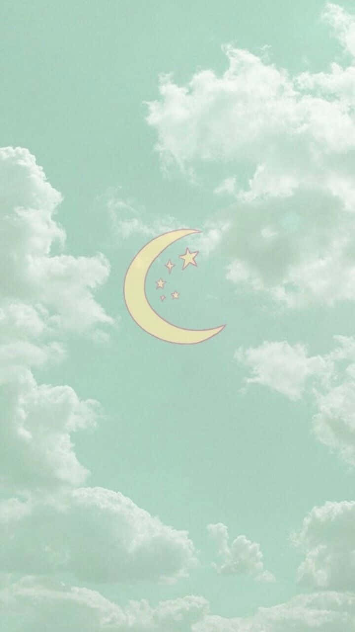 有雲同新月同星星嘅粉彩天空。