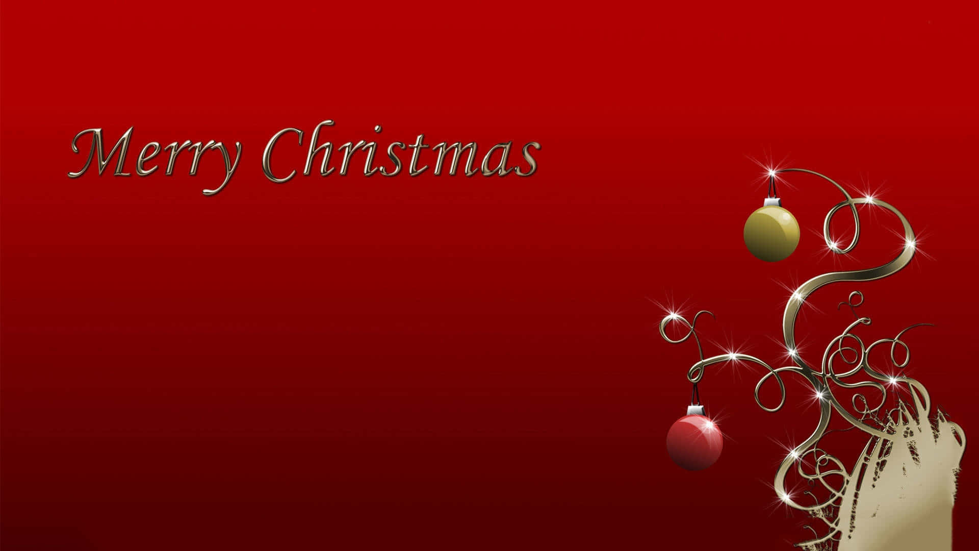 Merry Christmas 祝福，帶有裝飾性漩渦和裝飾品在紅色背景上。