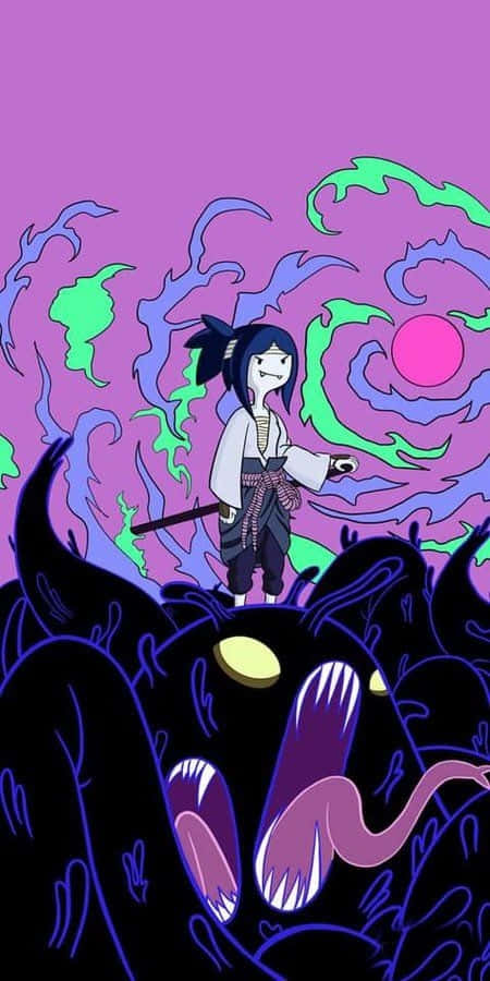 動漫角色站在怪獸上，身後有旋轉的宇宙能量。