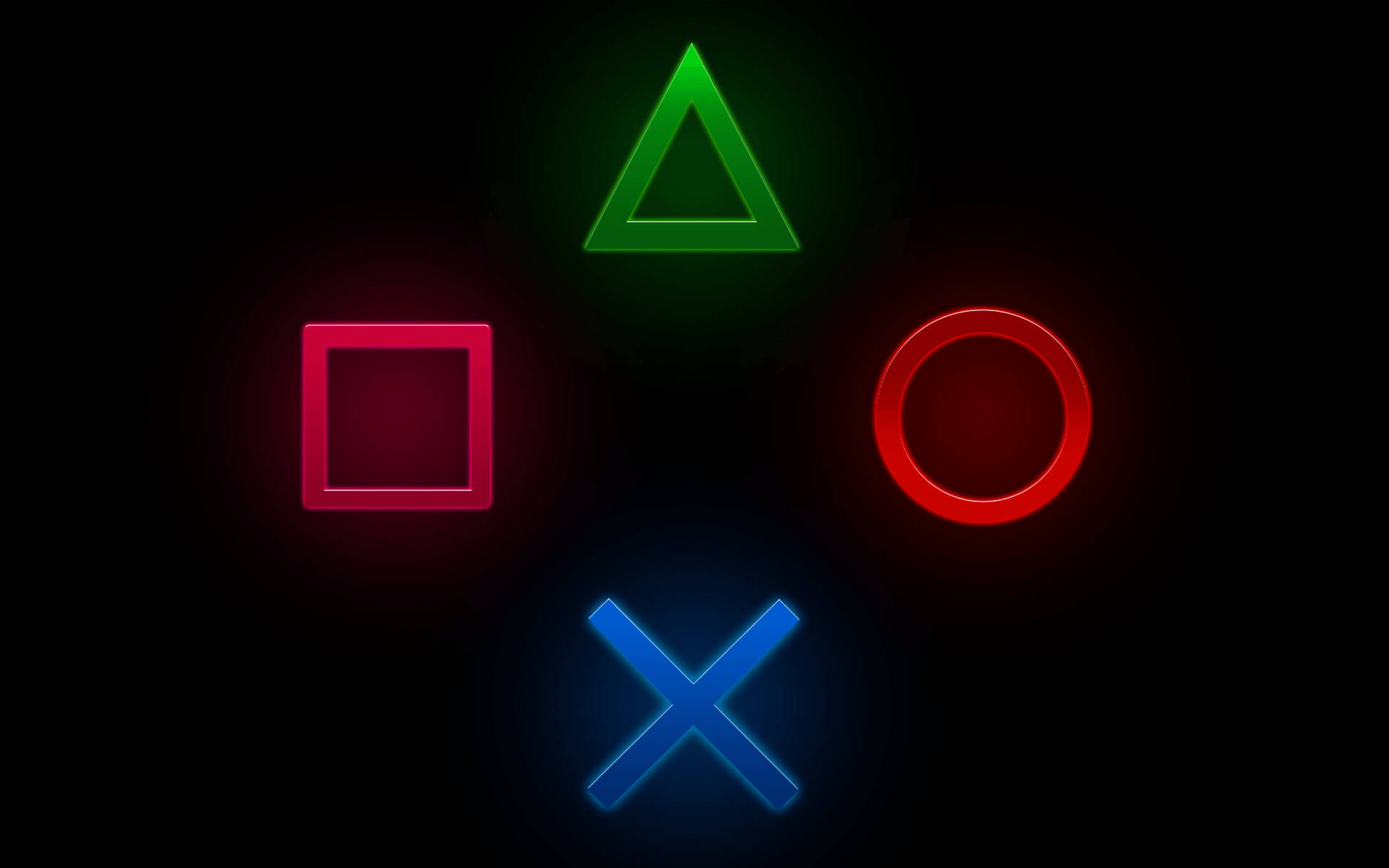 黑色背景上發光的霓虹PlayStation控制器符號