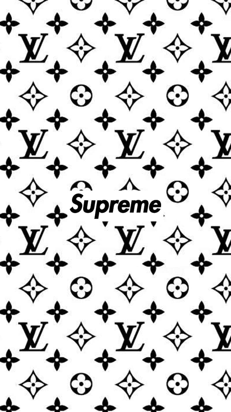 黑白路易威登字母圖案，中央有Supreme標誌。