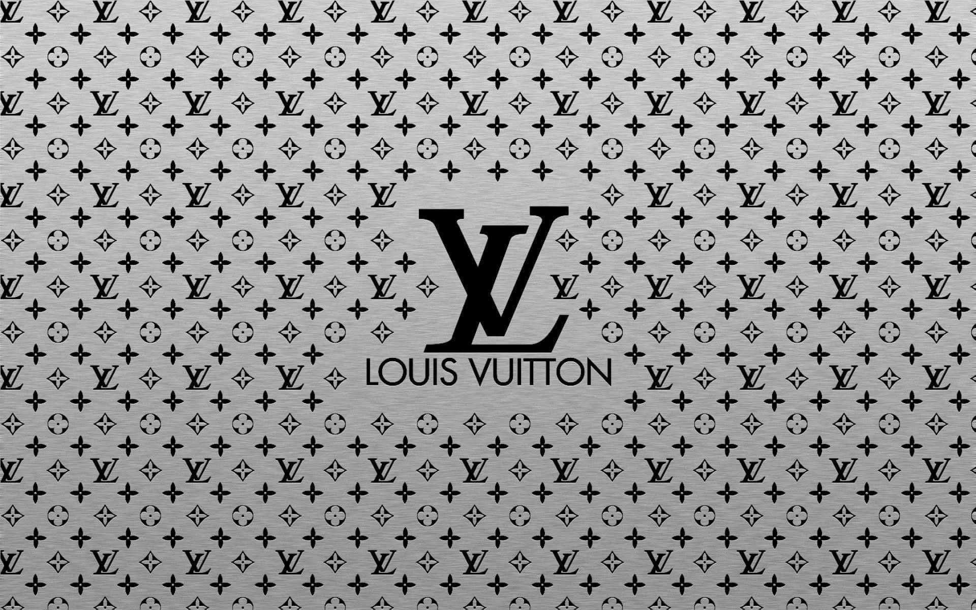 以經典路易威登圖案購入奢華時尚 壁紙 — 單色Louis Vuitton標誌牆紙，在拉絲金屬紋理上帶有重複的字母組合圖案。