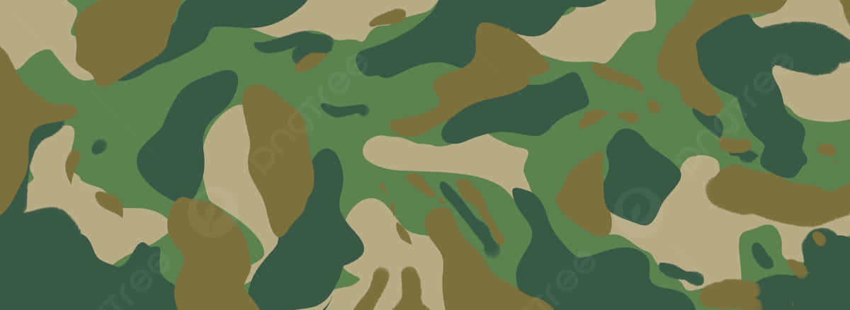 綠色、棕色和米色的軍事迷彩圖案，用於林地隱蔽。