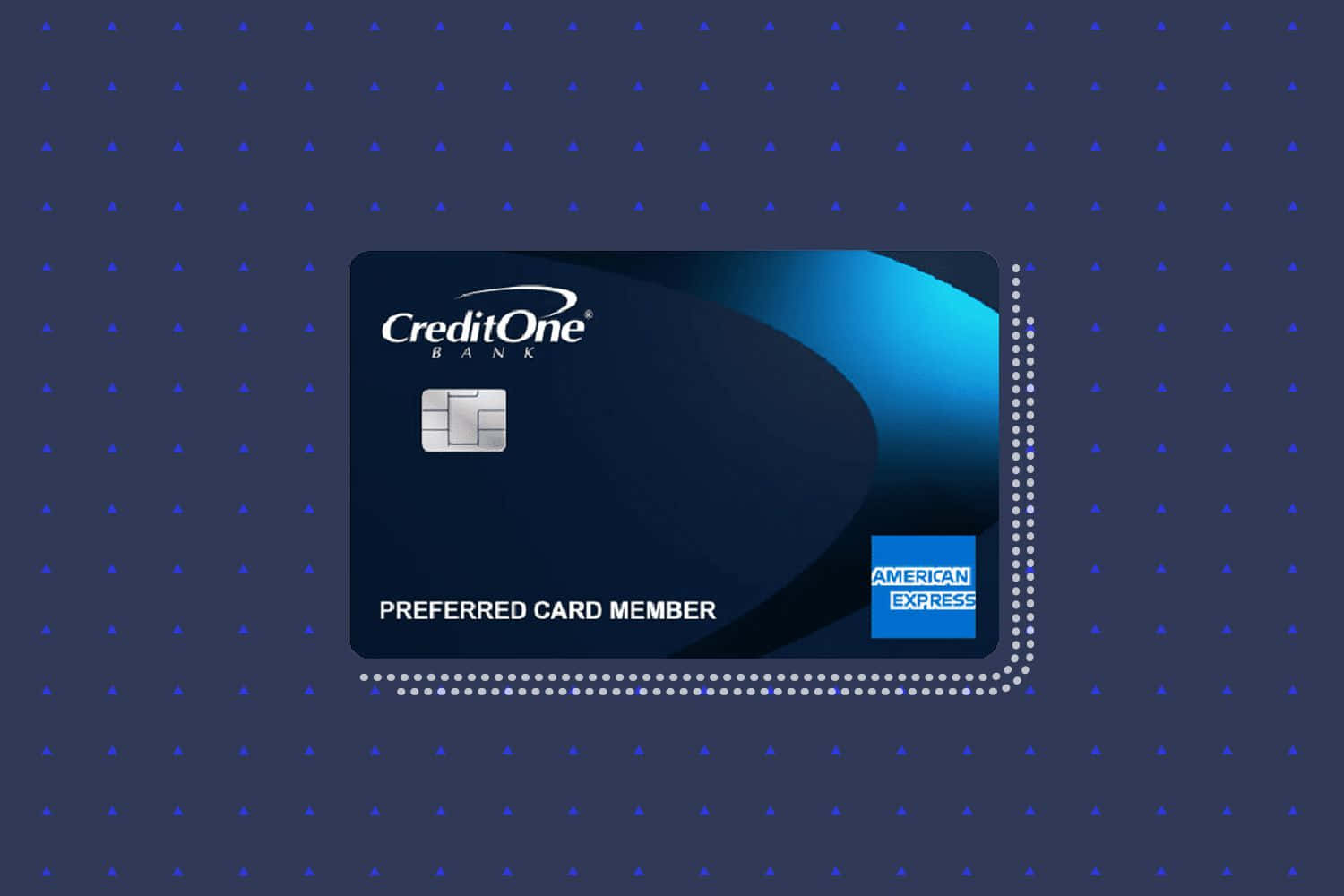CreditOne Bank American Express 卡在藍色圓點背景上