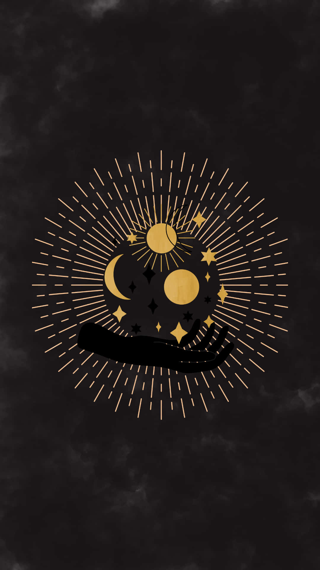 手捧金色太陽月亮星星在深色天空