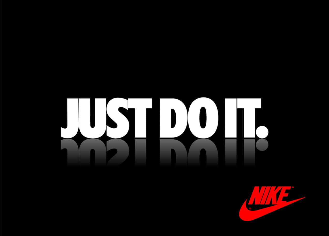 Nike口號「Just Do It」以粗體白色文字顯示在黑色背景上，帶有反射效果。