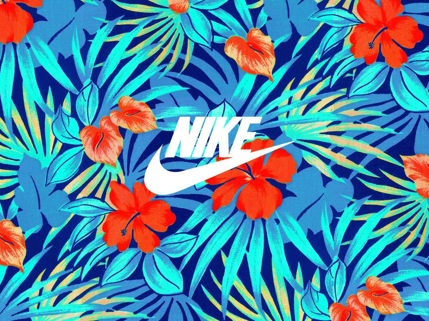 帶有白色Nike標誌的熱帶花卉壁紙。