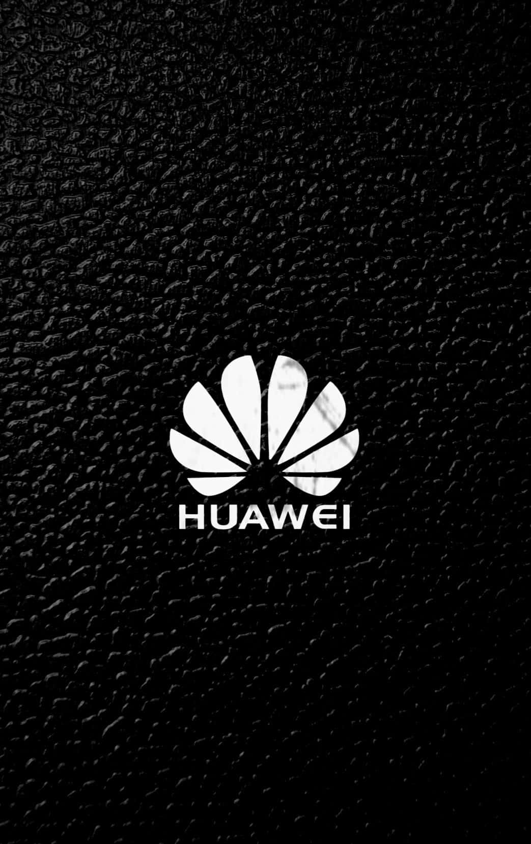 以華為開啟無限可能的世界 壁紙 — 白色Huawei標誌居中於帶紋理的黑色皮革背景上。