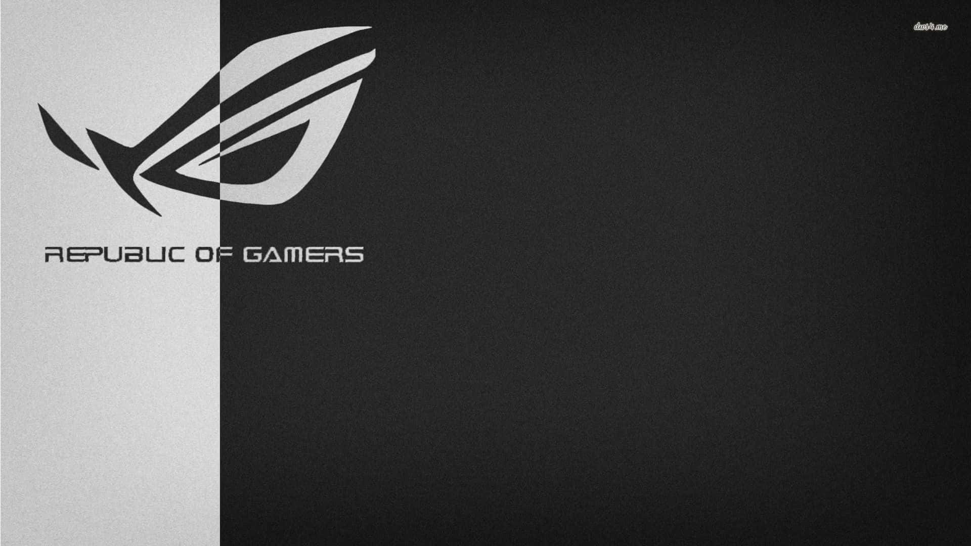 以華碩ROG釋放遊戲性能與創意 壁紙 — 一款極簡黑白桌布，Republic of Gamers 標誌分佈在帶有紋理的灰色和黑色背景上。