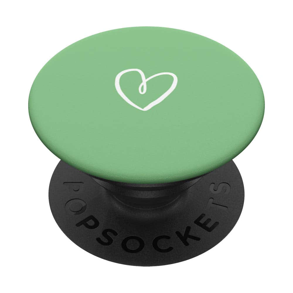 薄荷綠色PopSocket，白色心形標誌，黑色底座。