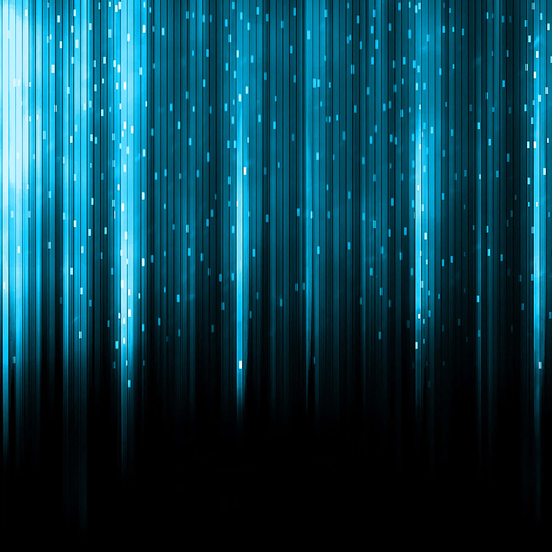 數位藍色光線像雨一樣落在黑暗背景上。