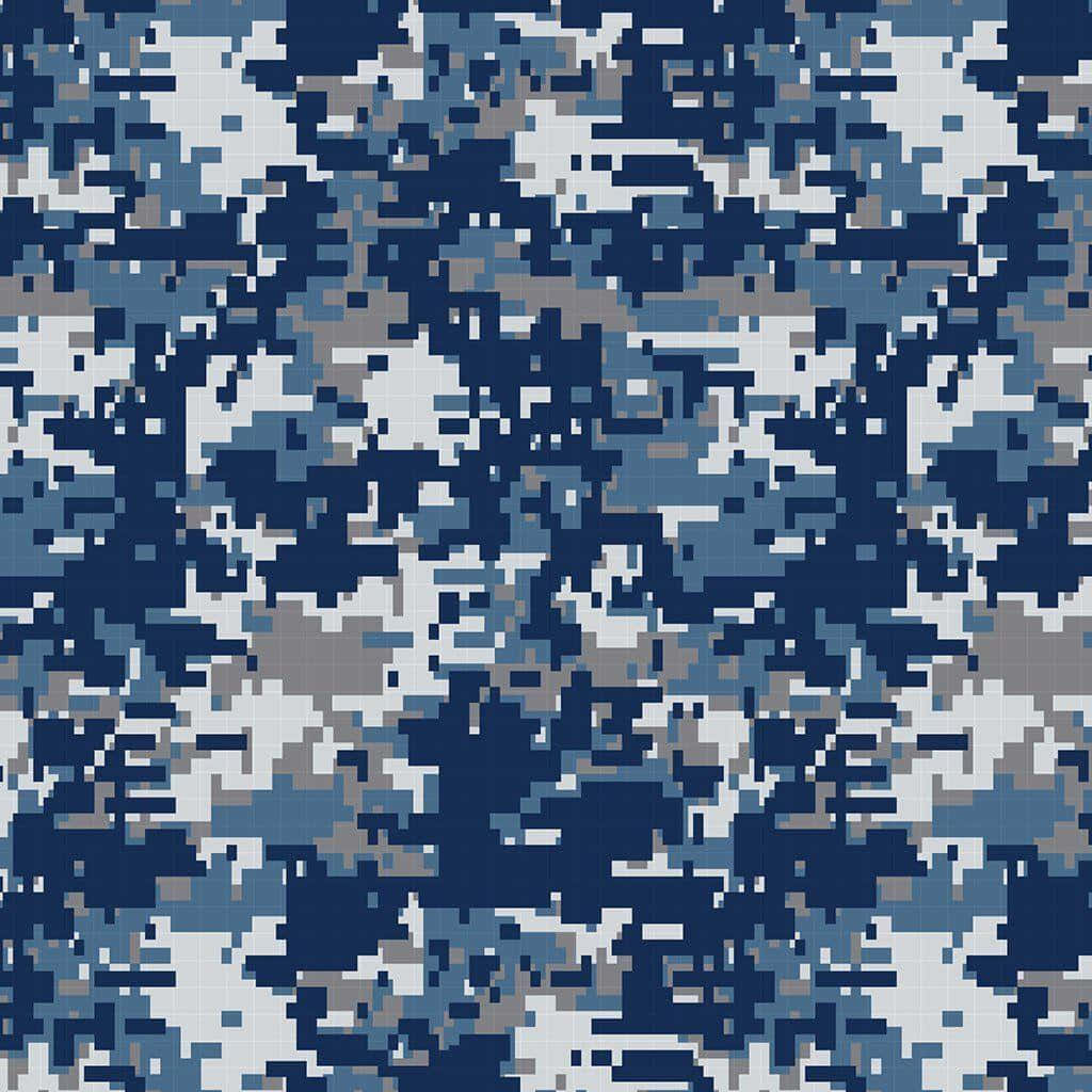 以藍色迷彩為你的造型增添時尚感 壁紙 — 數碼海軍藍灰白像素化迷彩圖案無縫紋理。
