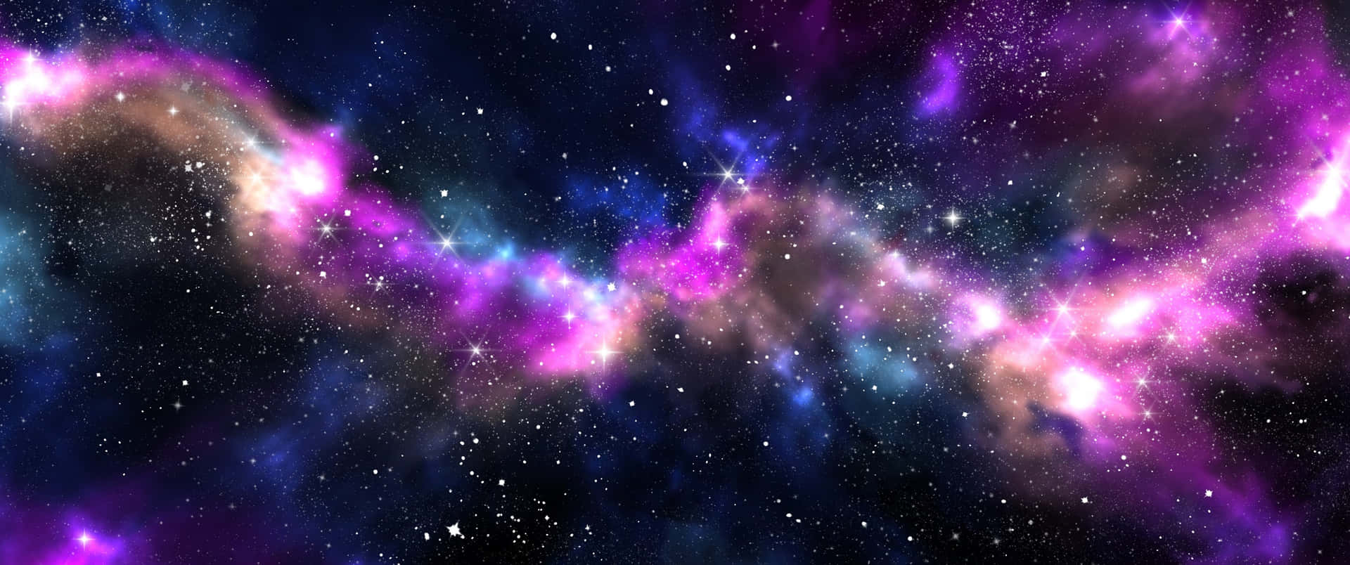 充滿活力的宇宙星雲，在深空中帶有粉紅色、紫色和藍色的雲朵和閃爍的星星。