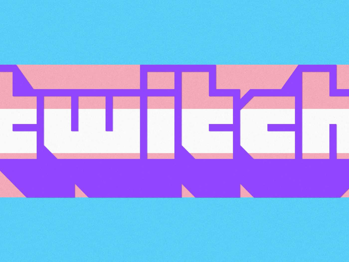 Twitch 標誌，在青色背景上以紫色、粉紅色和白色的幾何方塊字體呈現。