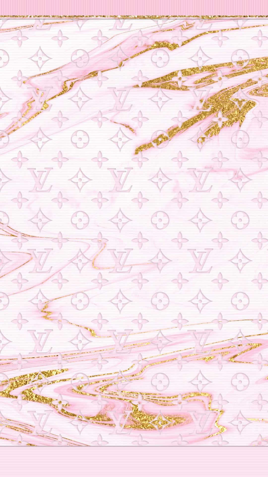 帶有 Louis Vuitton 字母組合水印的粉紅色和金色大理石圖案。