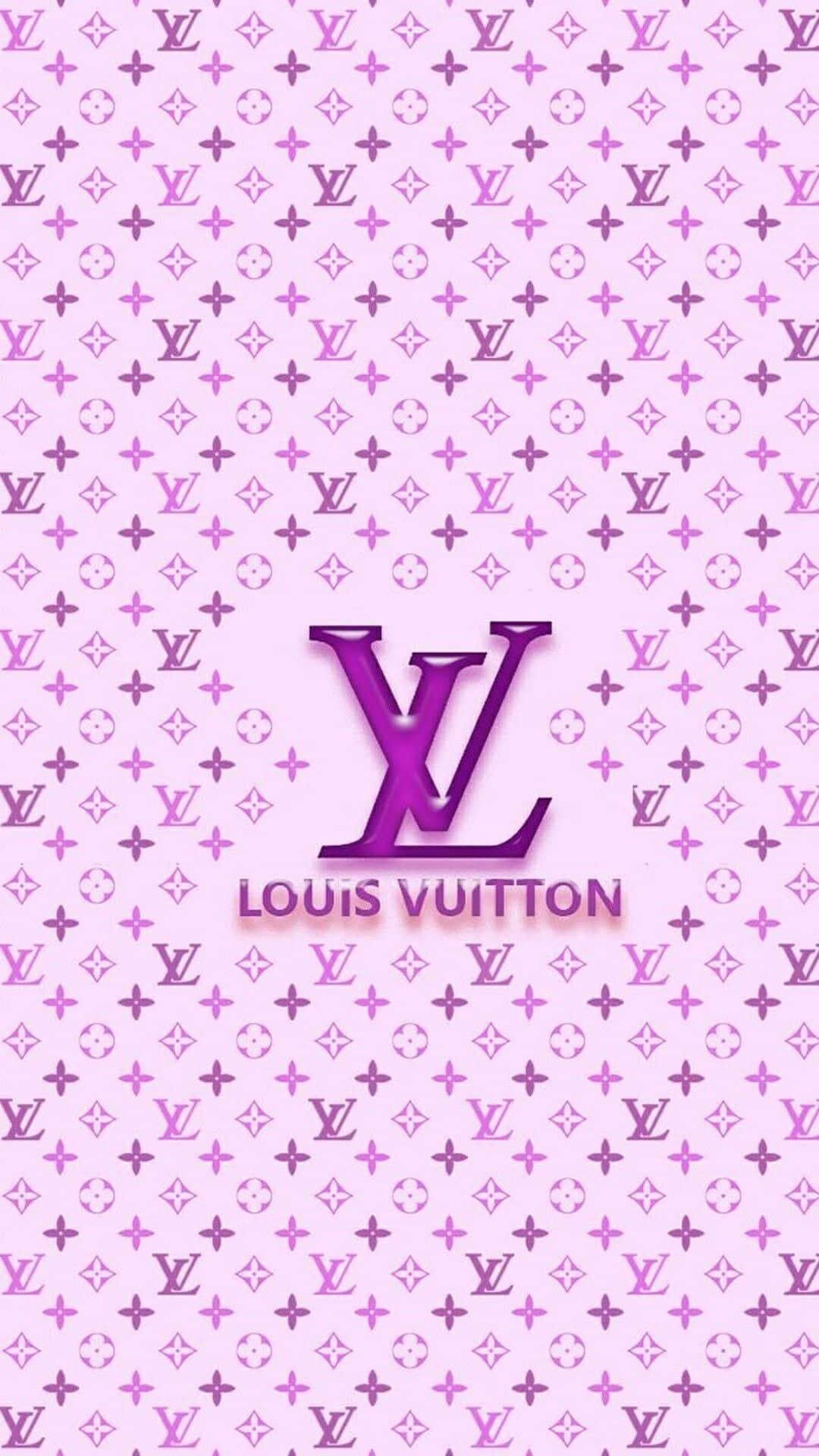 紫色Louis Vuitton字母組合圖案牆紙，中央帶有標誌。