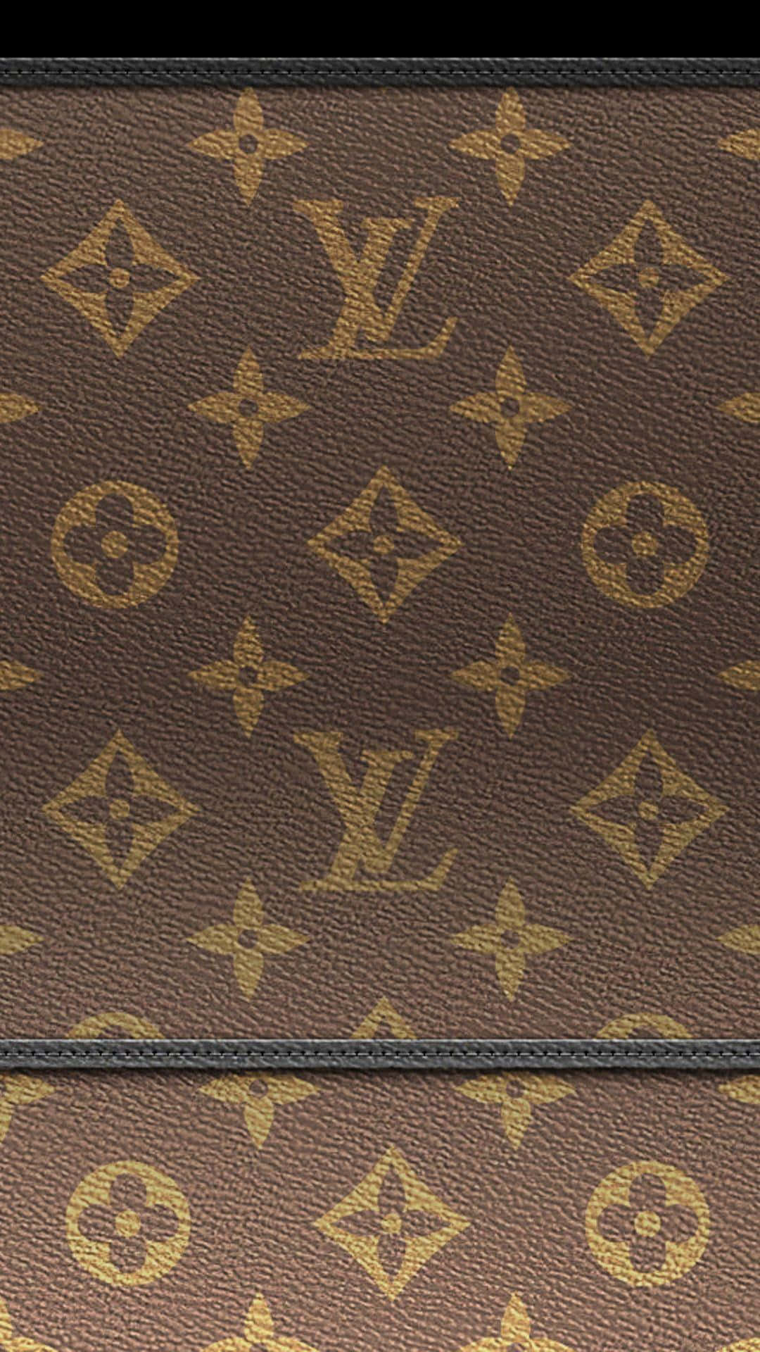 棕色路易威登Monogram皮革，金色標誌和縫線。