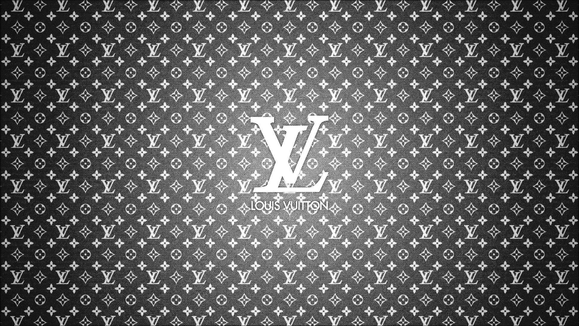 Louis Vuitton 字母組合圖案牆紙，中央有標誌