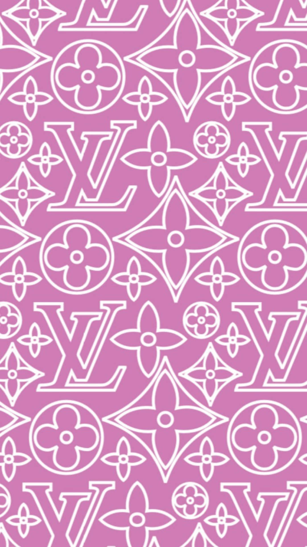 粉紅色牆紙，表面重複白色 Louis Vuitton 字母圖案。