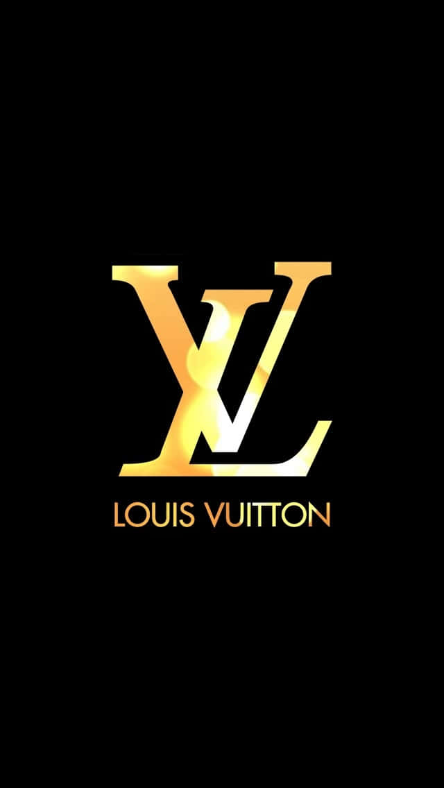 發光金色 Louis Vuitton 標誌在黑色背景上，帶有品牌名稱。