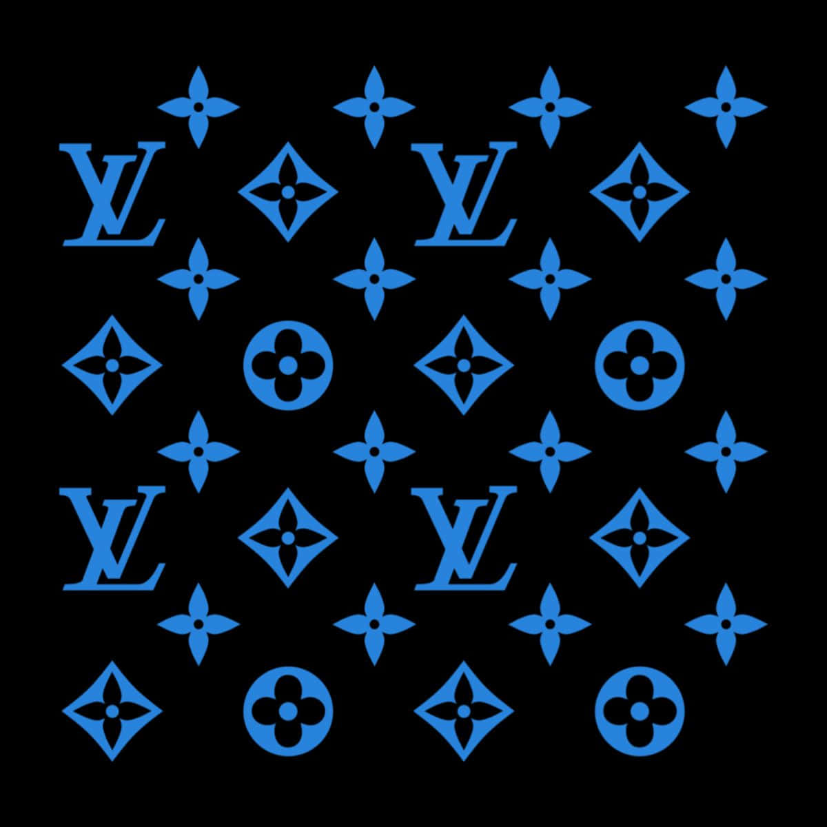 黑色背景上的藍色 Louis Vuitton 字母圖案