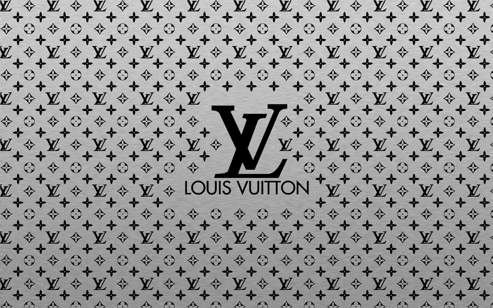 Louis Vuitton 標誌在字母組合圖案的金屬背景上。