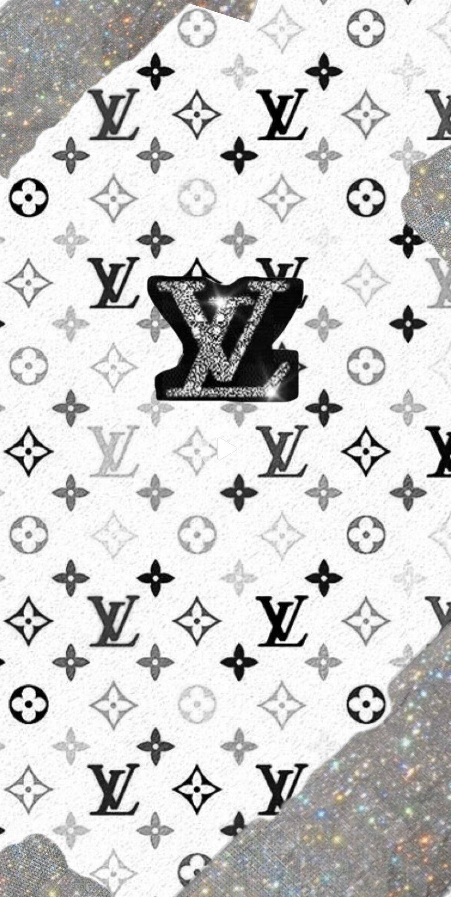 撕裂的LV字母組合壁紙，帶有閃亮標誌和閃爍邊緣。