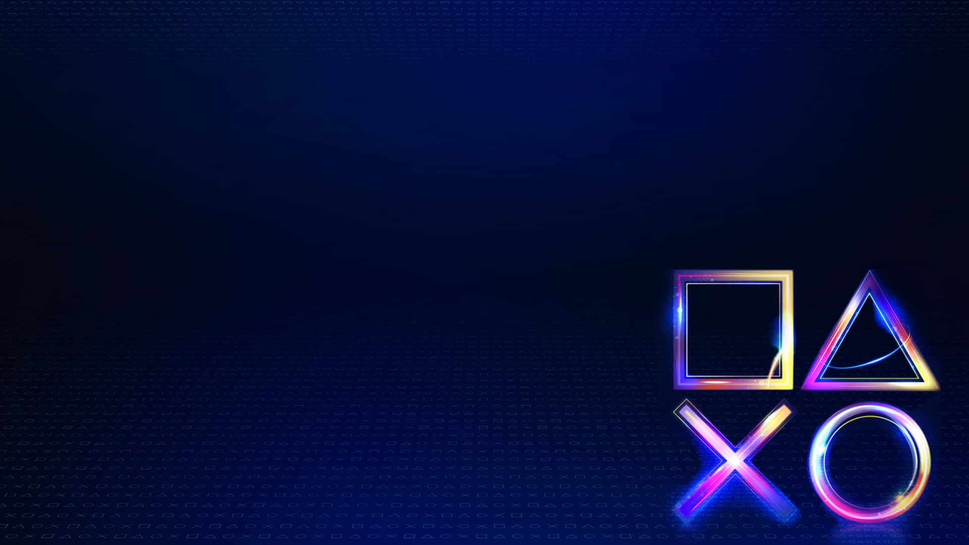 深色數位網格背景上的霓虹PlayStation符號。