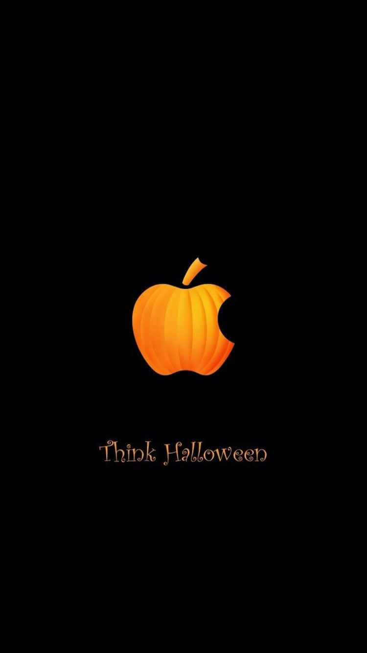 發光橙色南瓜形狀像帶有咬痕的Apple標誌，下方有文字