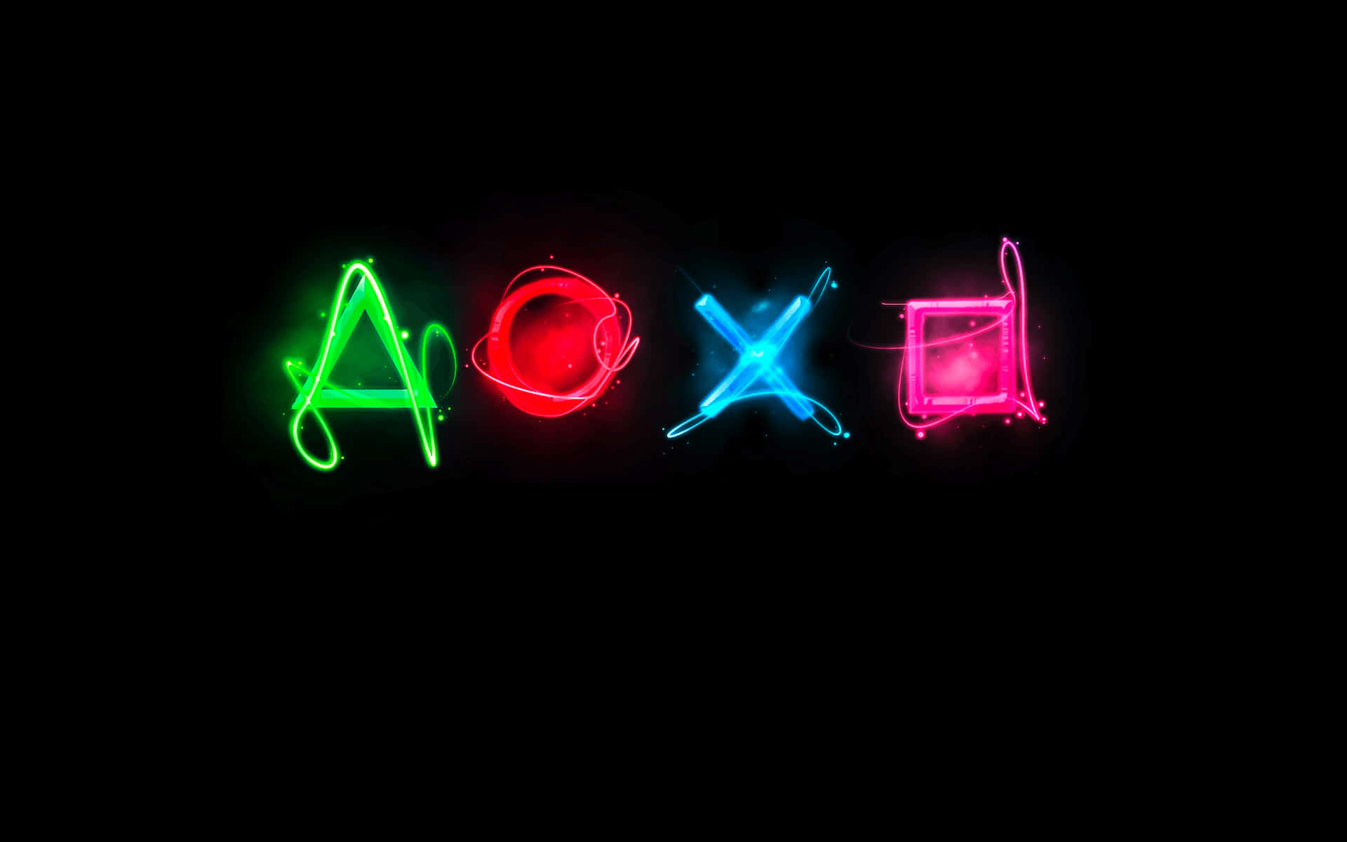 霓虹 PlayStation 符號在黑色背景上發光，帶有閃爍效果。