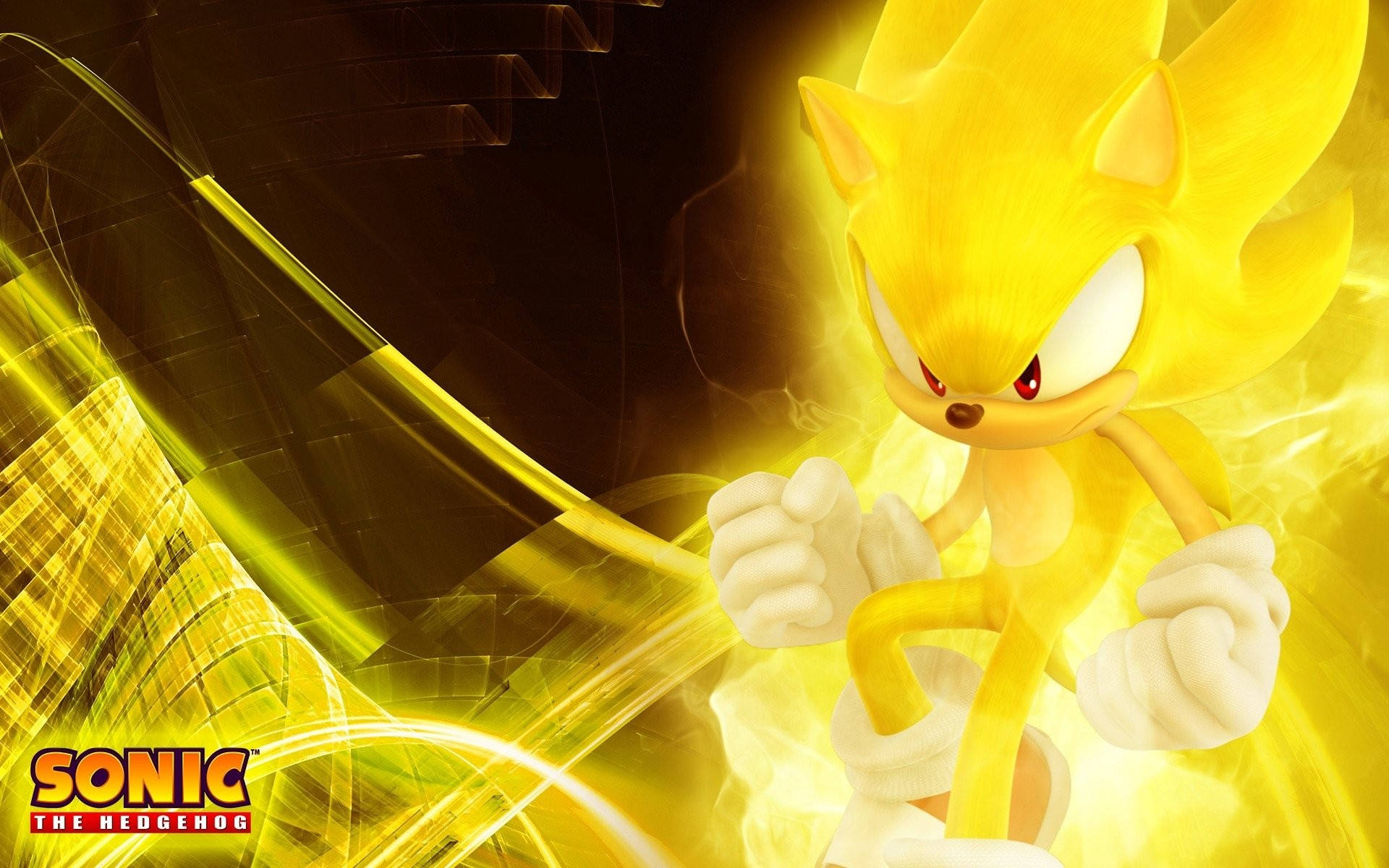 金色嘅Sonic the Hedgehog以強力姿勢展現發光能量效果。