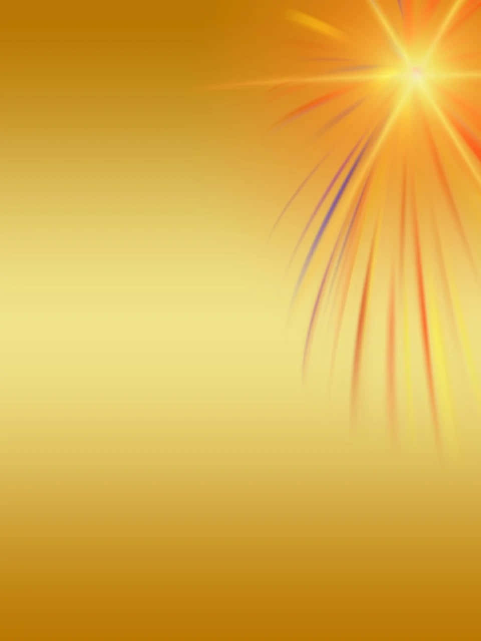 以金星象徵最高榮譽與成就 壁紙 — 一道耀眼的太陽光，帶有橙色、黃色和藍色的條紋，從右上角向金色漸變背景放射。