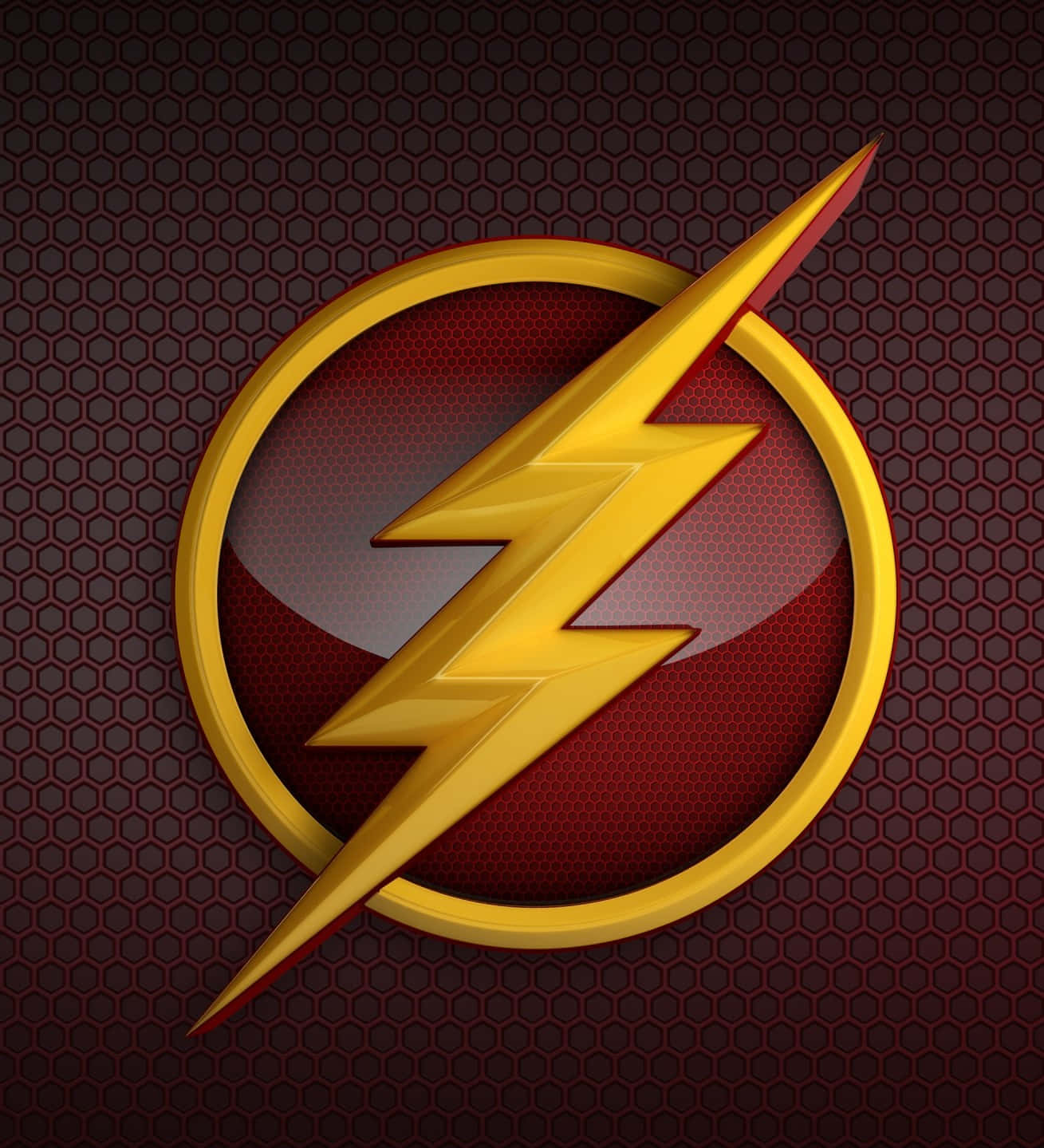 The Flash 超級英雄標誌，黃色閃電在紅色六角形背景上。