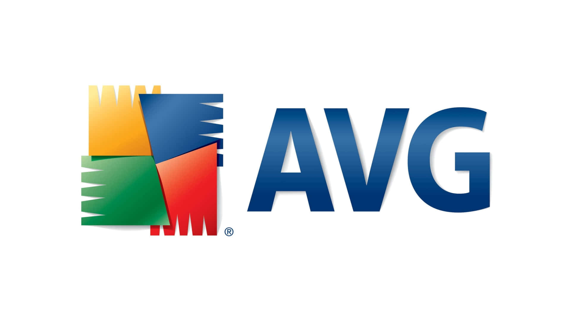 AVG 標誌，以色彩繽紛的幾何形狀和白色背景上的藍色文字為特色。
