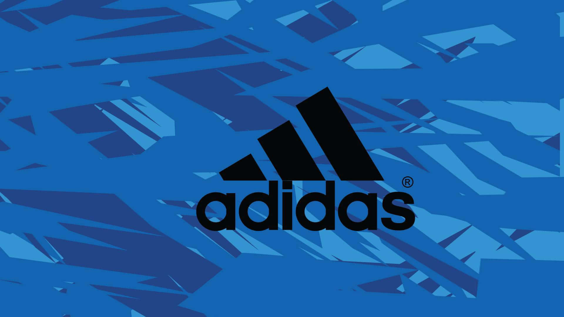 adidas標誌在藍色幾何背景上